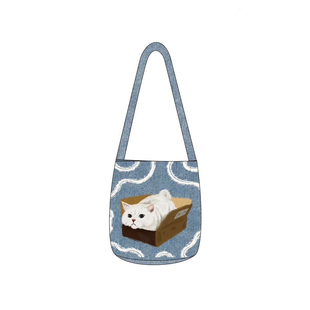 Kebidou Korean Style Lazy Large Capacity Relaxed Canvas Cat Shoulder Bag Unique Design