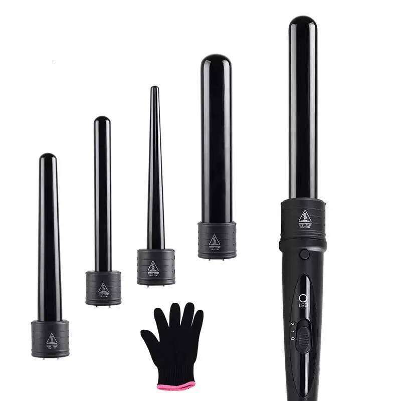 Professional Hot Tool Curling Iron Wand Set Replaceable 5 in 1 Rotating Hair Curler