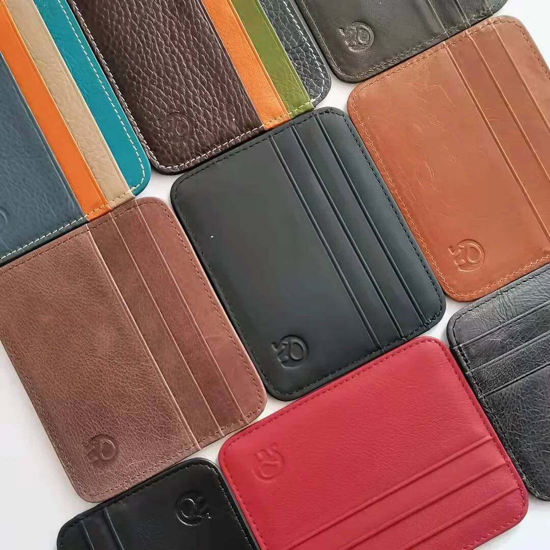 Retro First Layer Cowhide Bag With 7 Slot Super Thin 100% Real Leather Bank Card Holder Coin Purse Sort Wallet