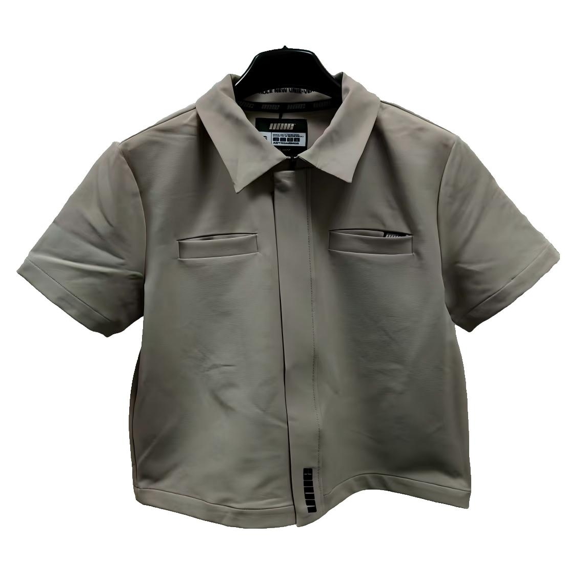 Khaki Workwear Zip-up T-shirt Men's Lapel Collar T-shirt Top Loose Fit T-shirt with Pockets