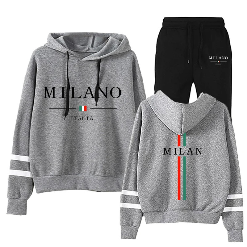 Italy Milan Womens Tracksuit Hooded Sweatshirts and Black Sweatpants High Grade Ladies Casual Sports Outfits Fashion Streetwear 250730