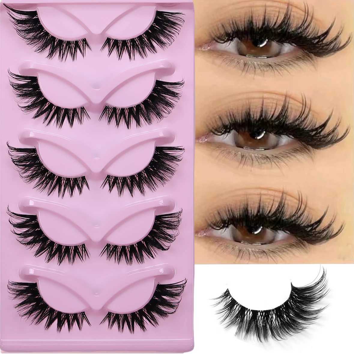 5 Pairs Cat Eye Lashes Long Lashes Cat Eye Look Wispy Lashes Eye End Elongated Strip Thick False Eyelashes Z250730