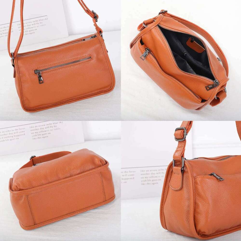 Women's Top-Grain Cowhide Leather Shoulder Bag Spacious Minimalist Crossbody for Effortless Commuting Tote with Adjustable Strap