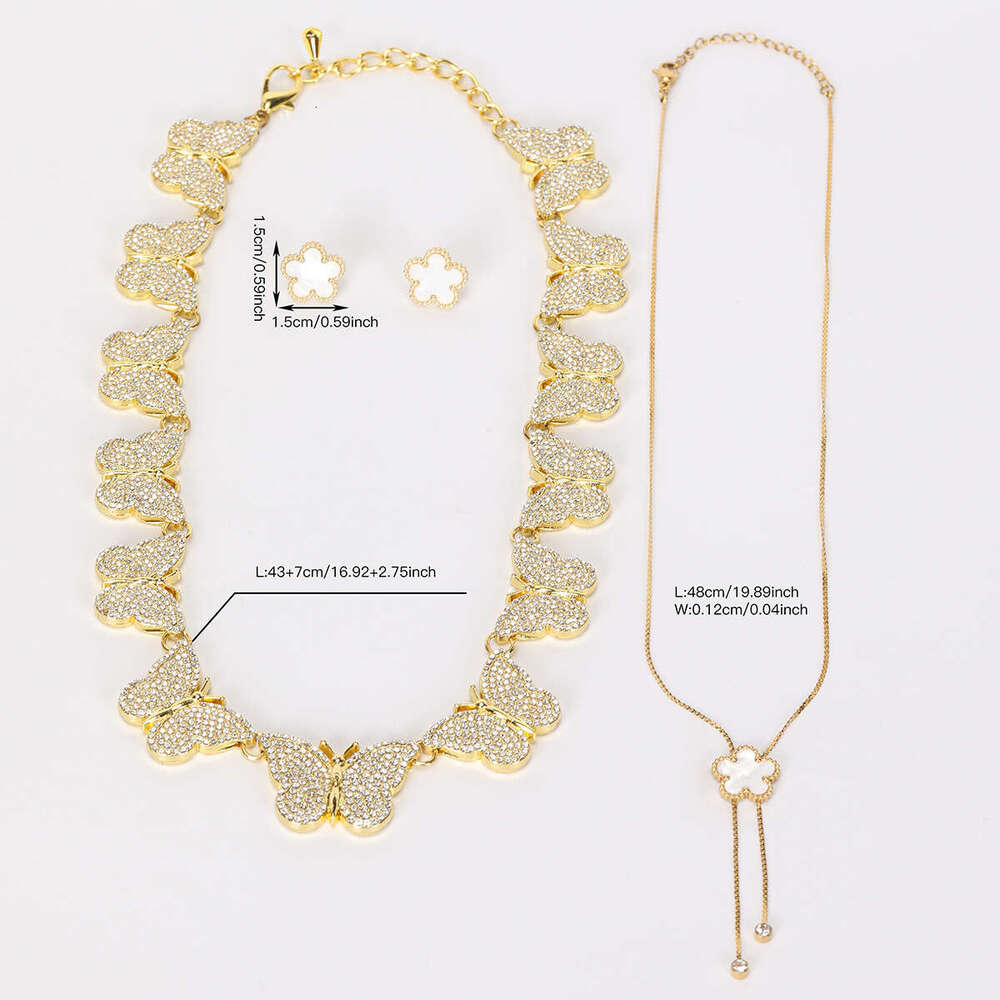 Hip-Hop Style Cuban Chain Necklace with Butterfly Inlay Plum Blossom Design for Women and Men Punk Trend
