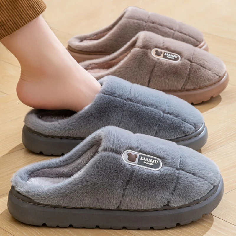 Big Size 50 51 Winter Slippers Women Men Thick Sole Indoor Home Warm Couples Shoes Non-Slip Flat Platform Womens Cotton Slipper 250725