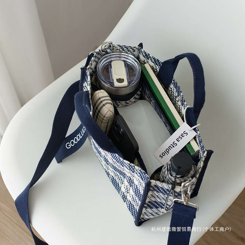 New Houndstooth Pattern Handheld Canvas Fashion Striped Waterproof Versatile Large Capacity Single Tote Women's Bag