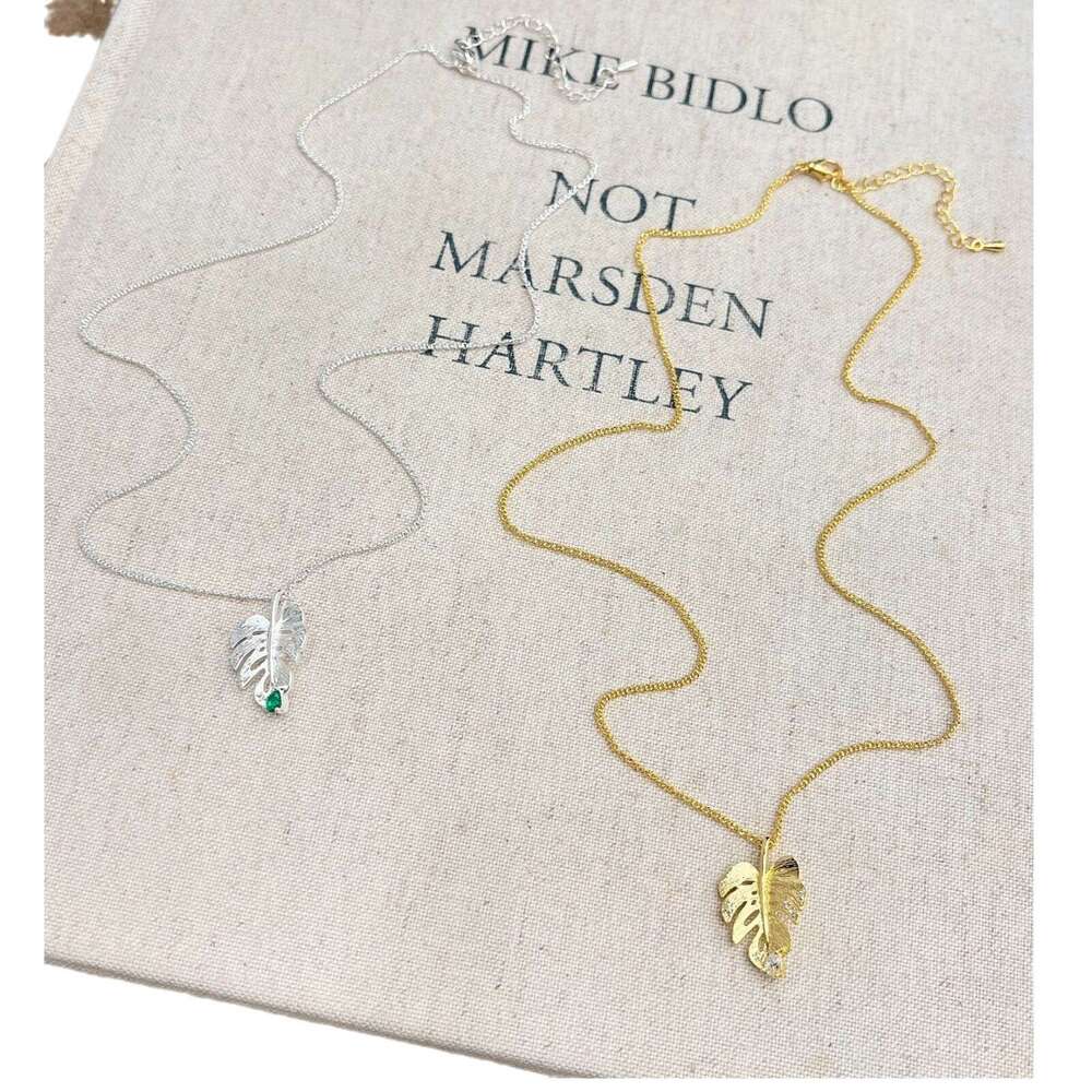 2024 New Gold Brushed Leaf Pendant Necklace Autumn Winter Exquisite High-end Rhinestone Sweater Chain 0e6