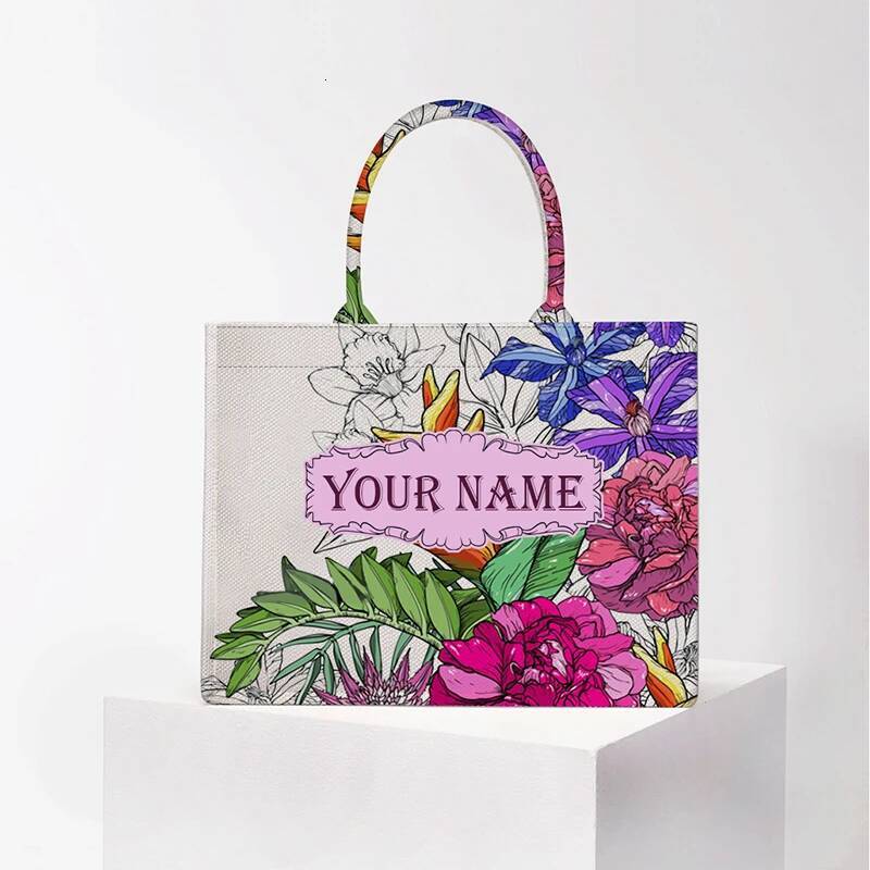 Spring And Summer Personalized Fashion Printing Large Capacity Canvas Name Custom Letters Tote Women Commuter Travel Bag