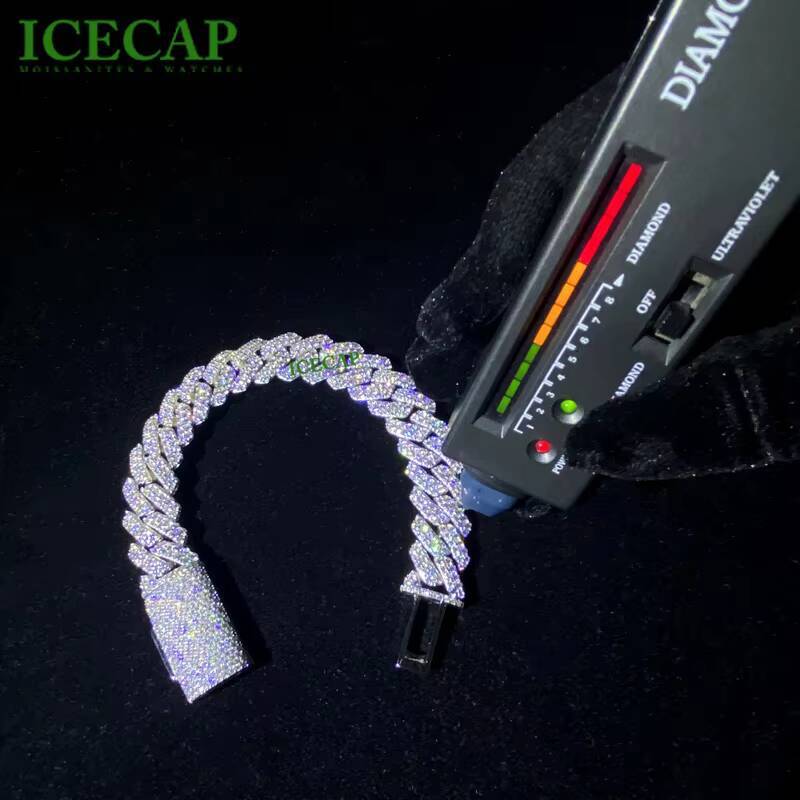14mm Iced Moissanite Diamond Cuban Chain Bracelet Miami 925 Sterling Silver Fine Jewelry for Men Hip Hop Style Necklace
