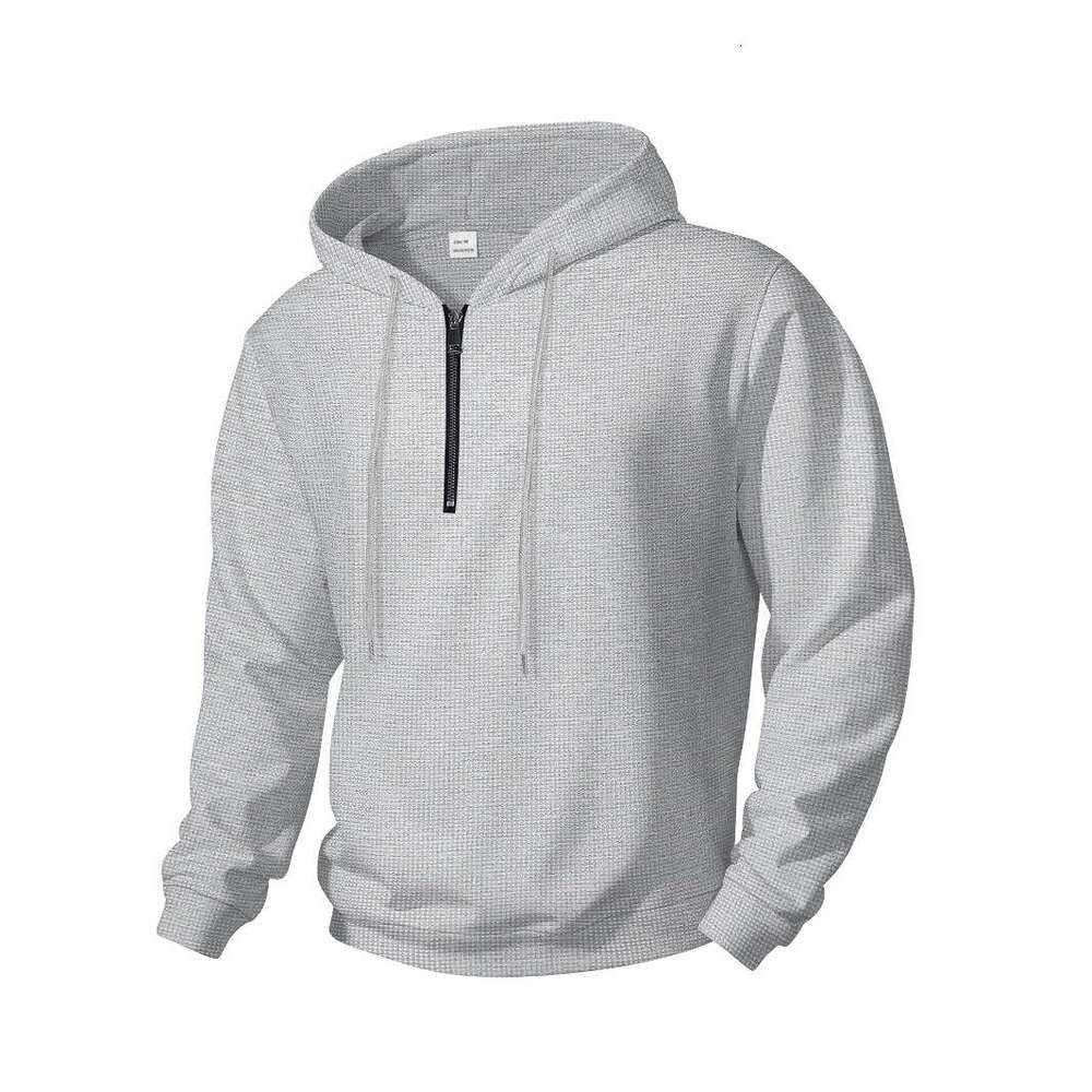 Autumn New Waffle Hooded Small Zipper Casual Long Sleeve Men's Sweatshirt