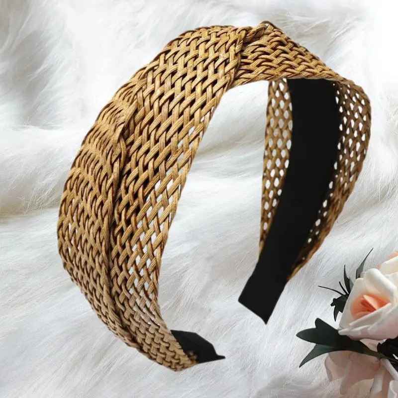Beach Style Straw Headband Bohe Hair Band Weaving Cross Hoop Summer Women Hairband WideBrimmed Headwear Accessories 250716