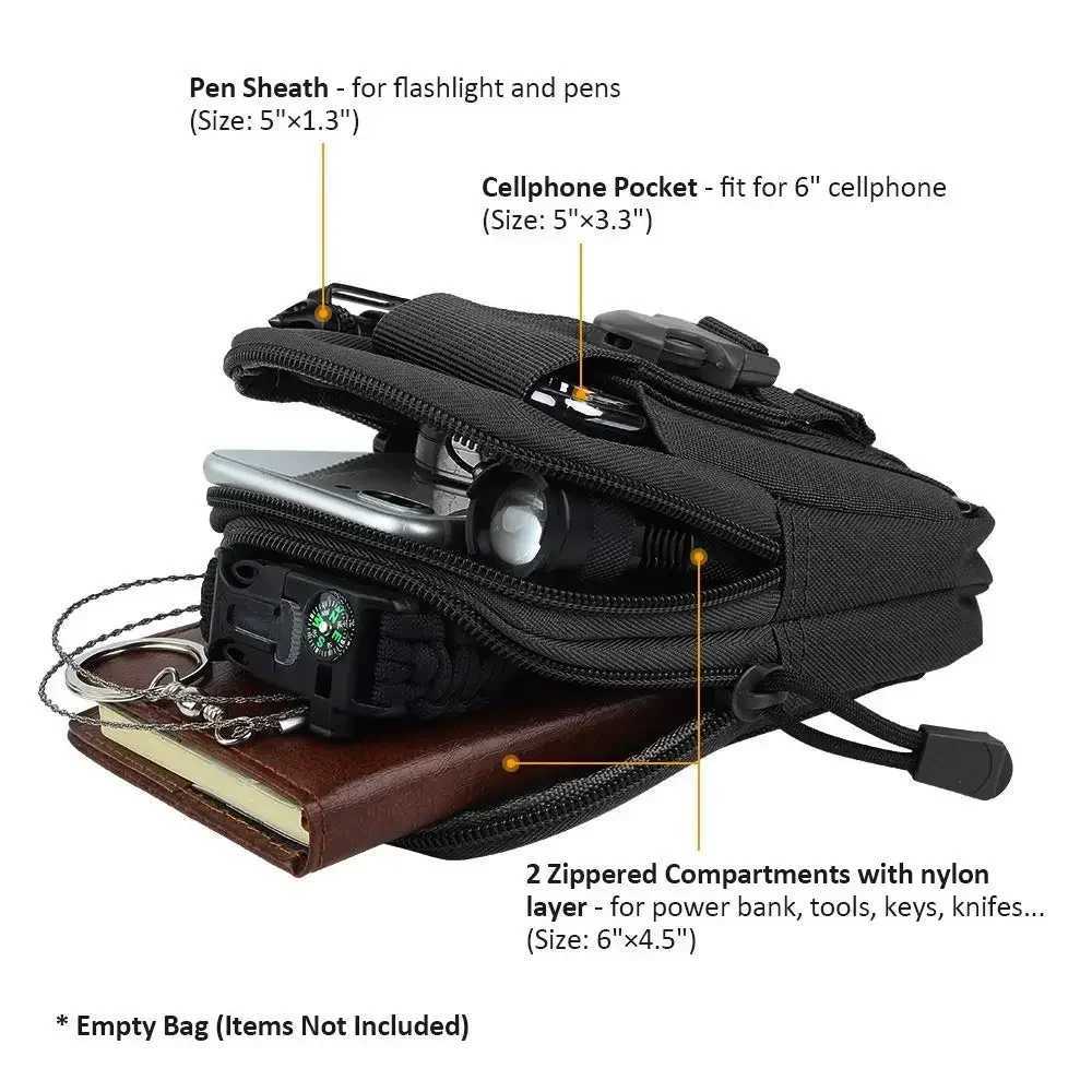 Unisex Cell Phone Holsters Tactical Universal Holster Molle Hip Waist Belt Packs Bag Wallet Pouch Purse Phone Case with Zipper R250729