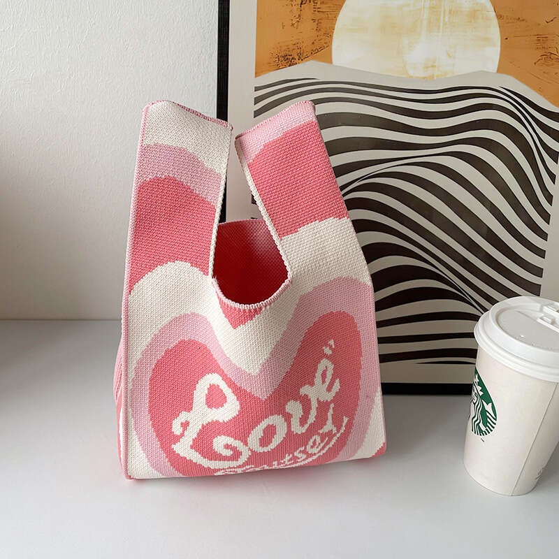 Unique Designer Heart Versatile Personality Knitted Shoulder Handbag Tote Women's Bag