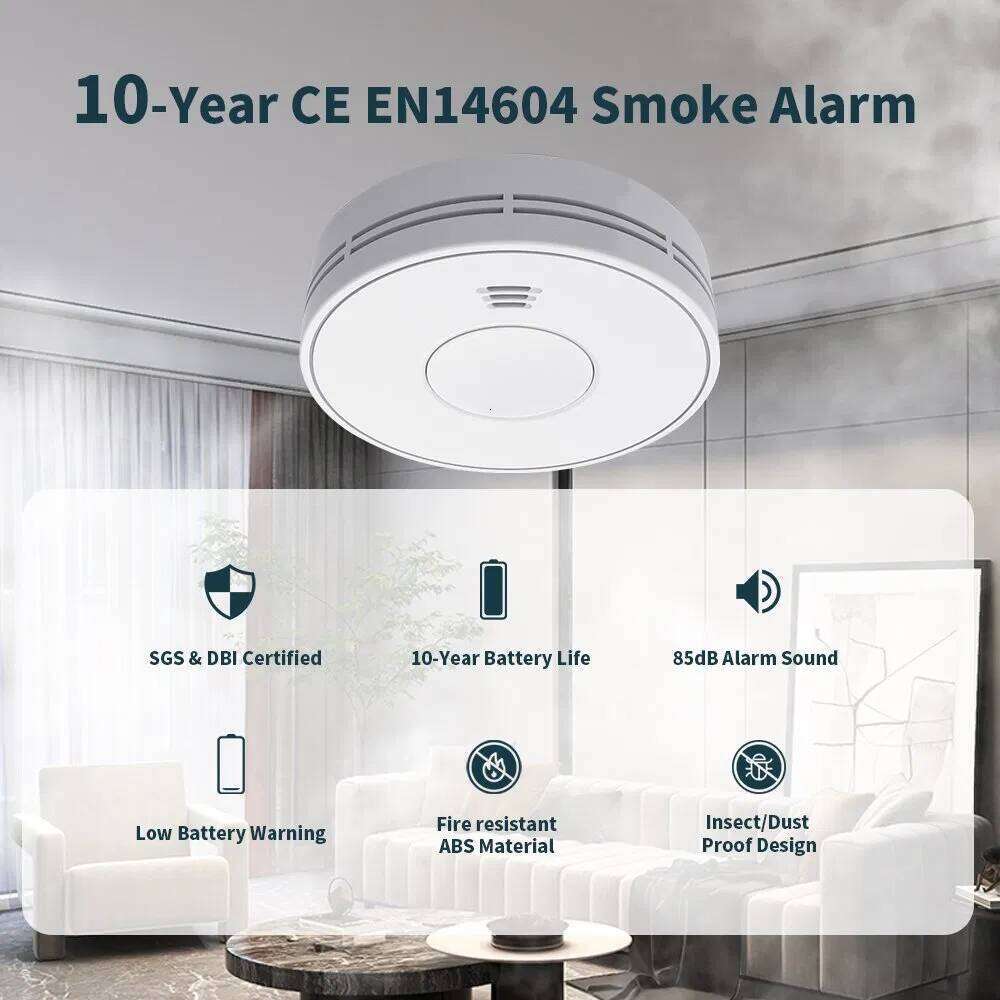 Wireless Interlinked Smoke Alarm V-Come Standalone Alarm with 10-Year Lithium Battery, Photoelectric Alarm, CE, Ukca, DIN En VS01F