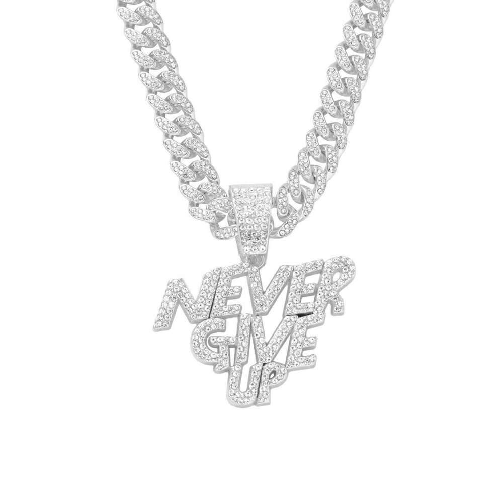 New Anime Casual Letter Design NEVERGIVEUP Rhinestone Hip-Hop Style Necklace