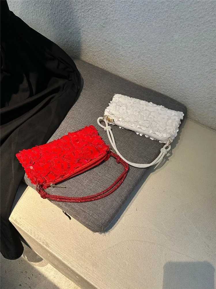 2025 New Designer Mini Shining Sequins Shoulder Bags for Women Fashion Red Flowers Sequins Handbag Versatile Party Purses Y250729