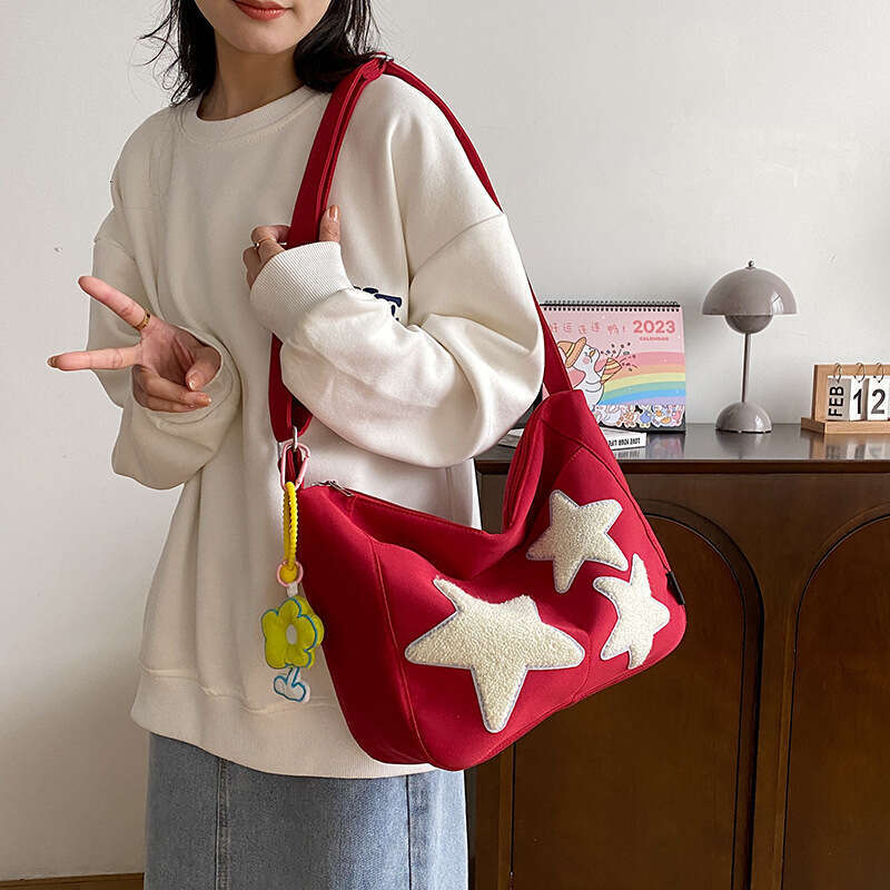 Five-Pointed Star Canvas Large Capacity Commuter Women with Cute Design Students, Suitable for Class, Crossbody and Shoulder Bag