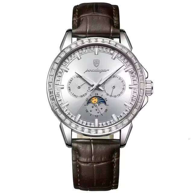 DHgargets POEDAGAR Luxury Men's Montres 956 Waterproof Luminous Chronograph Date Display Leather Strap Fashion Business Watch