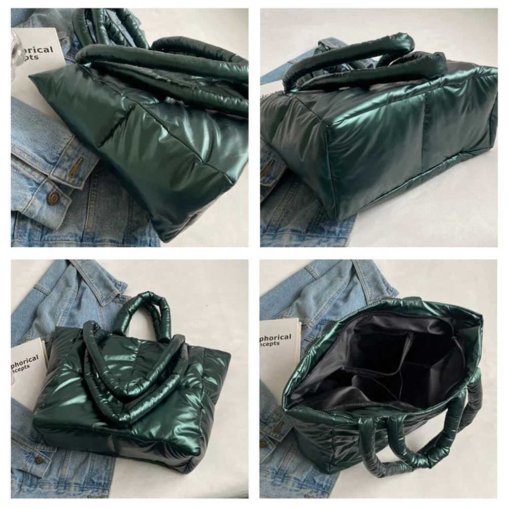 2022 Feather Padded Ladies Quilted Shoulder Bag Wen Large Capacity Tote Bags Space Cott Luxury Brand Handbag Shopper Bag Y250730
