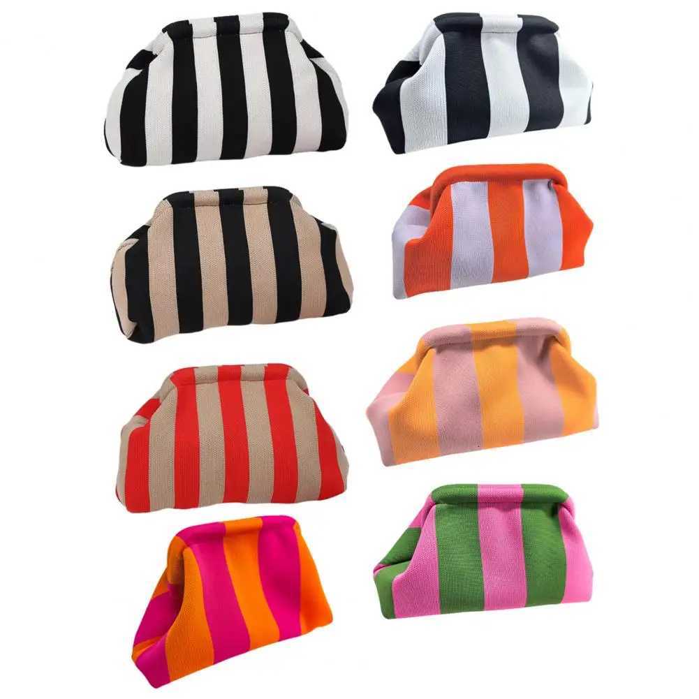 Women Handbag Colorblock Knitted Women Bag Large Mouth Cosmetic Cellphone Keys Stoarge Pouch Summer Beach Clutch Lady Purse Y250729