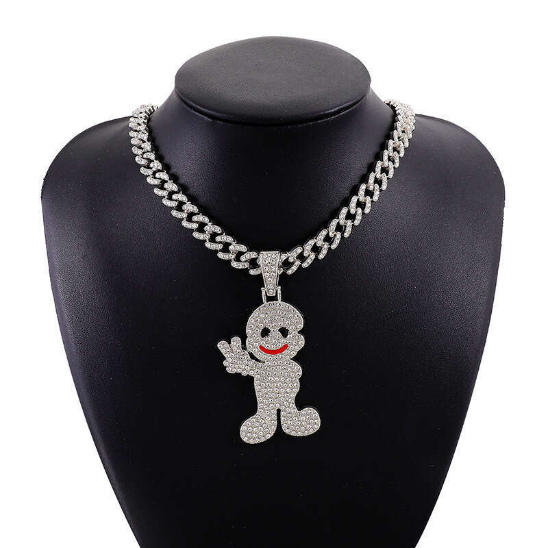 New Full Small Figure Biye Pendant Creative Personality Hip-Hop Style Alloy Inlaid Dia Cuban Chain