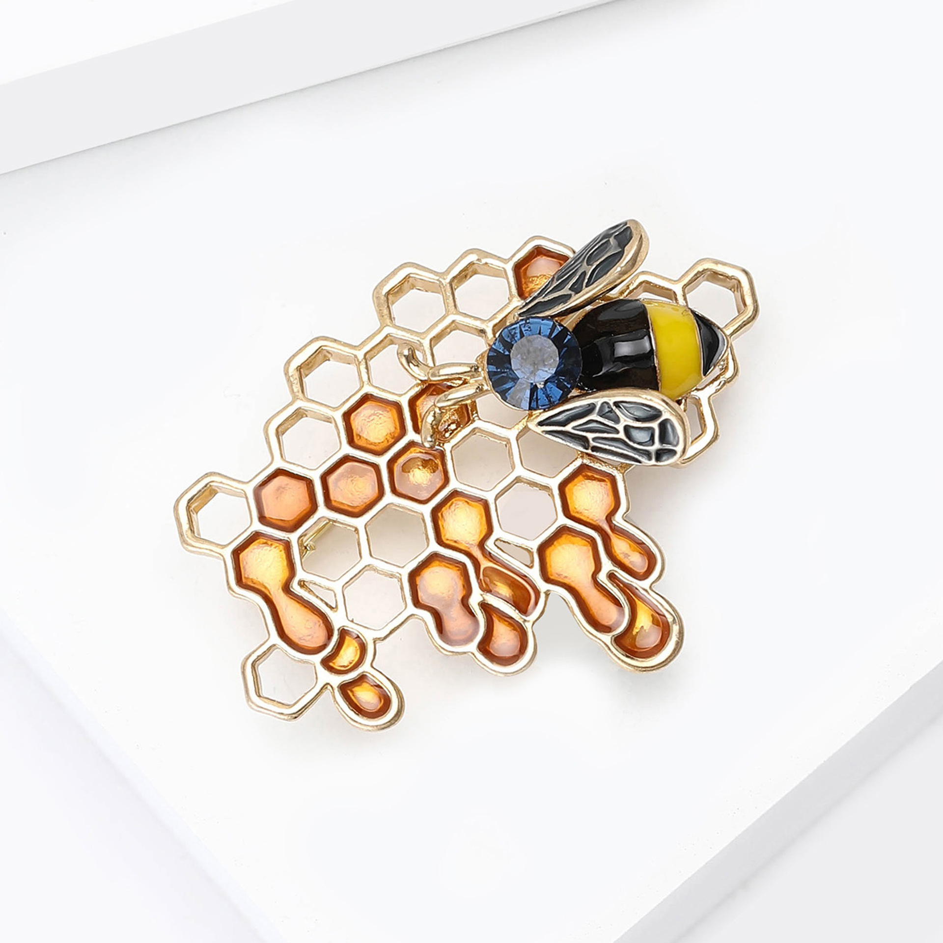 Gold Tone Honeycomb & Bee Brooch With Pearl, Rhinestone And Enamel Accents Whimsical Party Jewelry And Gift For Her High Quality And Stylish Jewelry