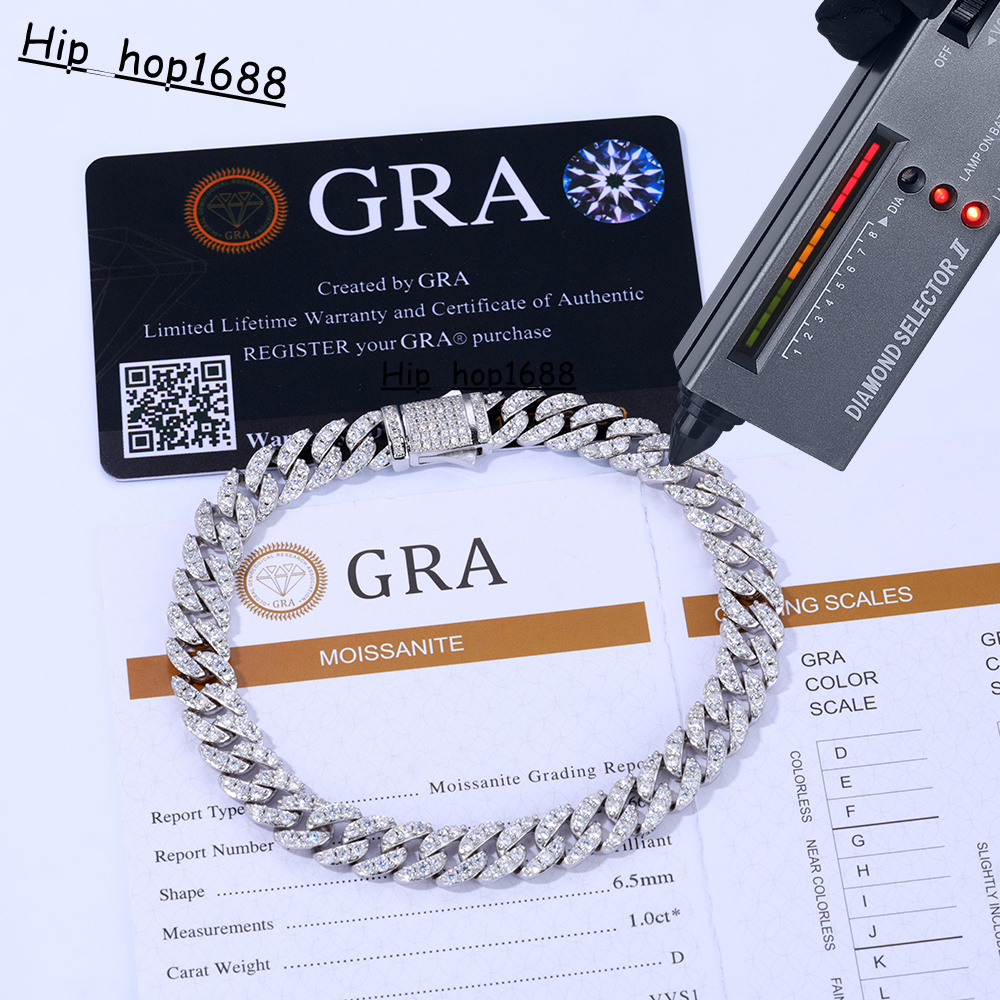 NUOYA 9mm Hip Hop Jewelry 925 Silver Cuban Link Chain Bracelet Can Pass Diamond Test Moissanite Bracelet Fine Jewelry for Women