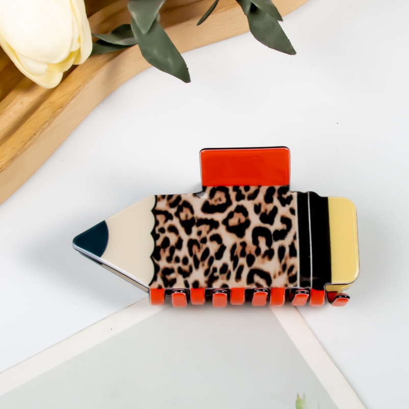 Sunflower Leopard Print Striped Smiley Face Pattern PVC Hair Pencil Shape 8.6cm October New Claw Clip