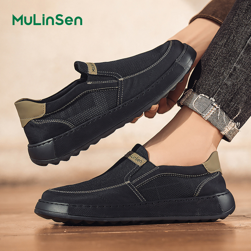 Mulinsen men's cloth shoes spring and summer breathable thin old Beijing mesh shoes men's casual work one-step driving sneakers