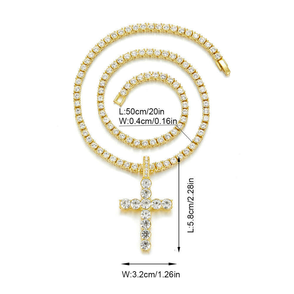 Inlaid Dia Cross Pendant Alloy Rhinestone Hip-Hop Trendy Personality Simple Necklace