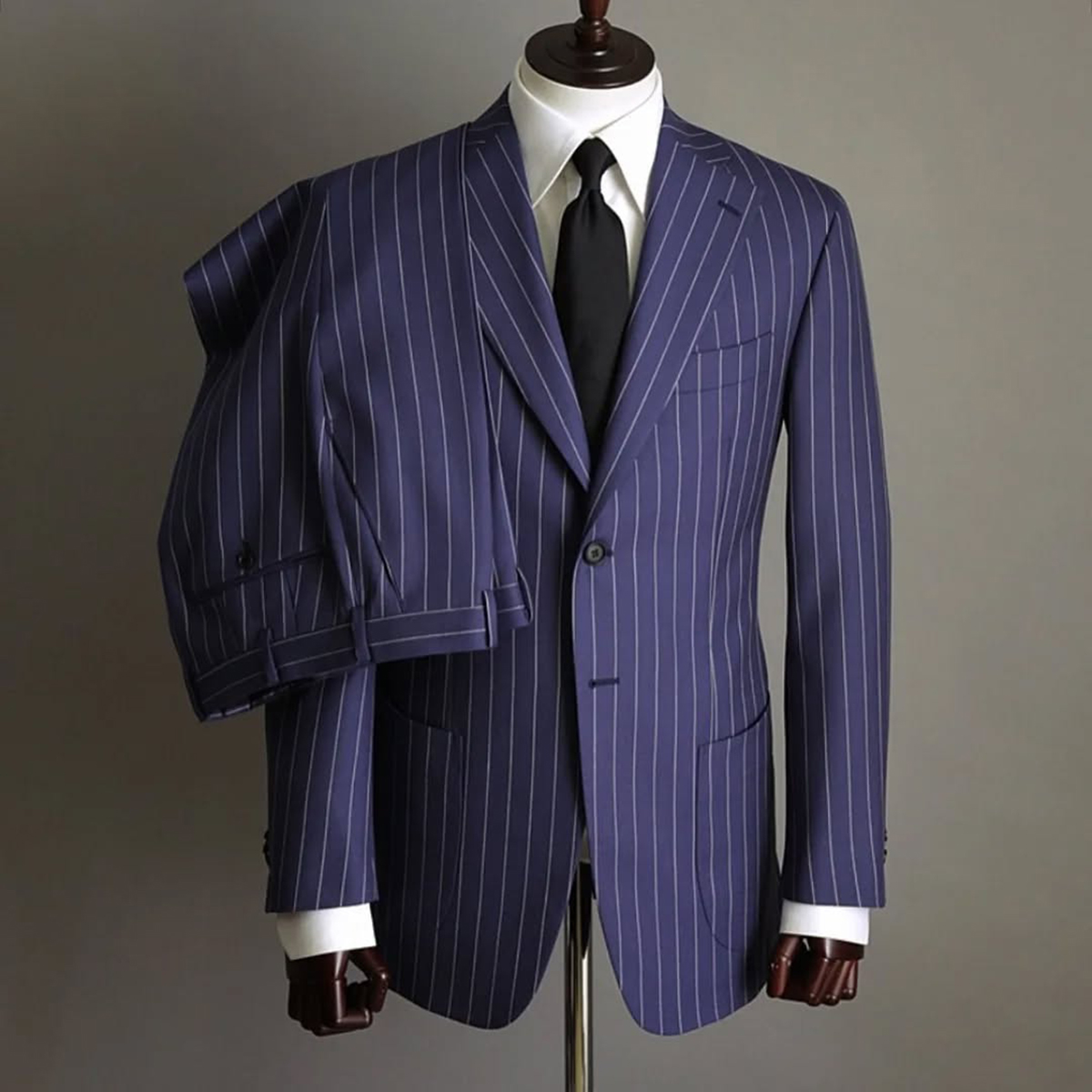 Pinstripe Men Suits Blazer 2Pcs Wedding Coats Woolen Tuxedo Overcoat Tailored Custom Wedding Party Singer Groom Costume Homme