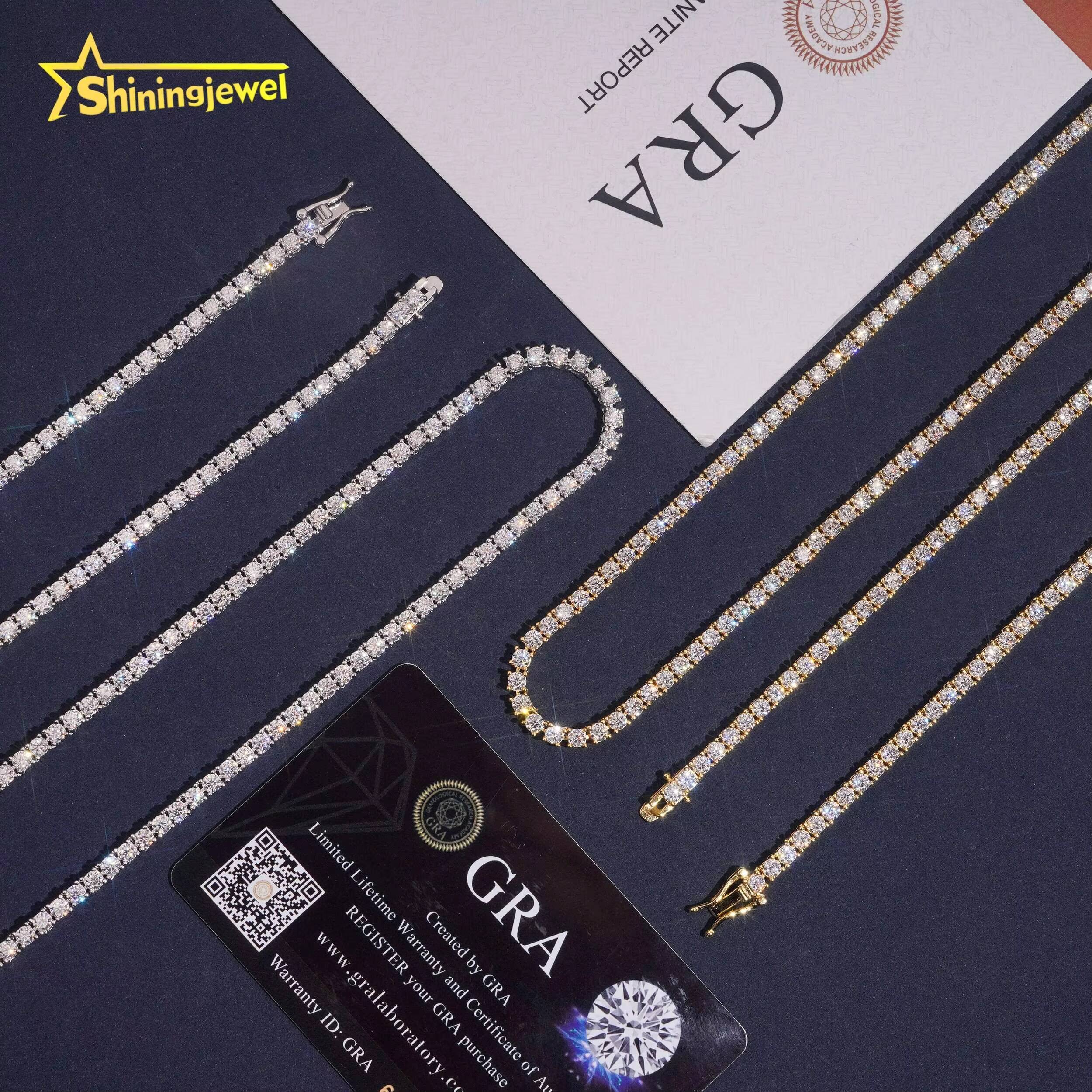 USA Warehouse Fast Shipping Pass Diamond Tester GRA Certified Hip Hop Jewelry Iced Out VVS Moissanite Tennis Chain Necklace