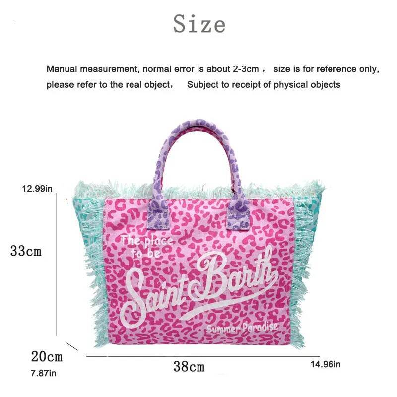 Saint Barth's New Women's Large Capacity Leisure Travel Leopard Print Canvas Handmade Tassel Handbag