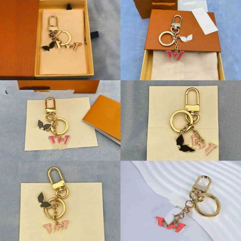 Simple keychain wallet designer bag charm key chain pouch gold color buckle roes red letters keyring small portable mix color flower printing lanyard om321