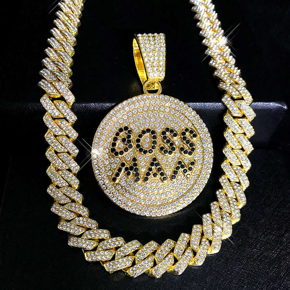 Full Dia English Letter Pendant Hip Hop Exaggerated Creative Round Plate Street Trend Alloy Cuban Necklace