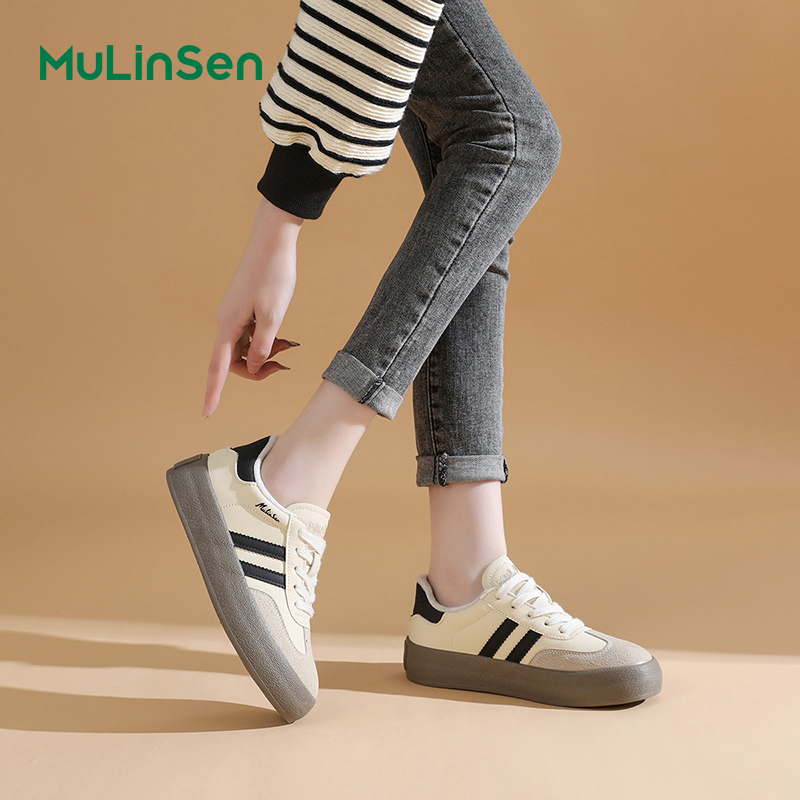 Mulinsen women's shoes Dexun shoes women's 2025 new autumn and winter women's height-enhancing thick-soled shoes plus velvet sports sho
