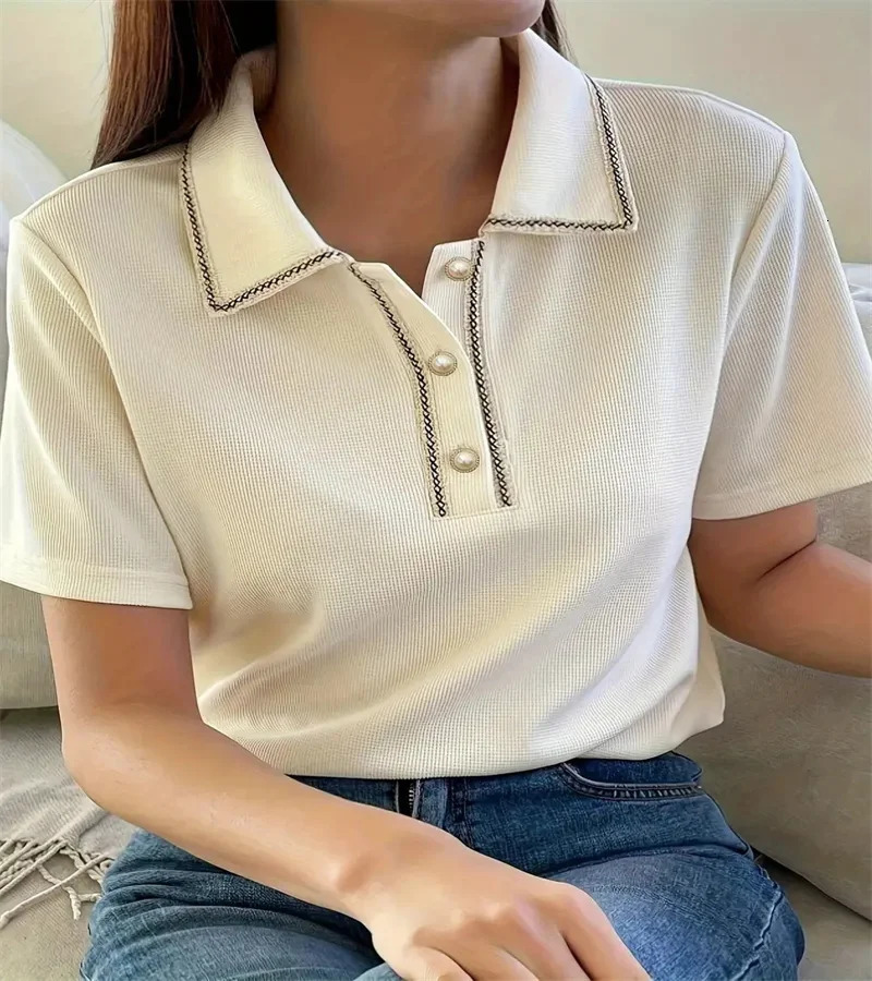 Spring 2024 Womens pure color buttondown Tshirt spring and summer casual office shortsleeved shirt 250724