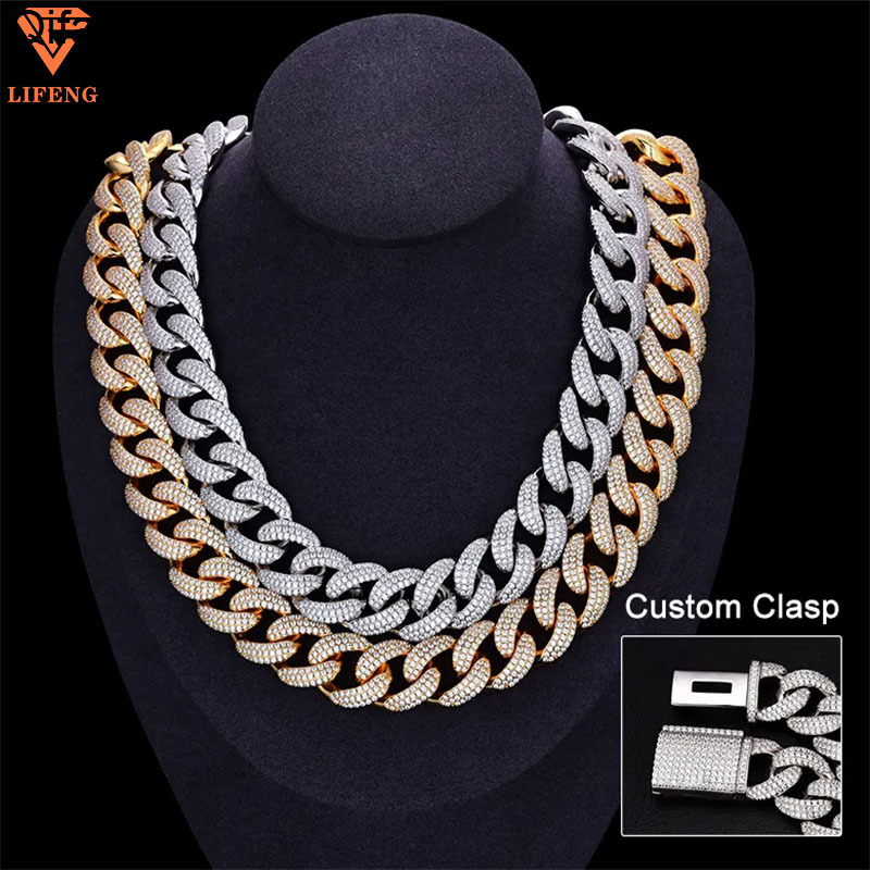 Hip Hop Jewelry Custom Lock 18mm VVS Diamond Iced Out Miami Moissanite 925 Sliver Cuban Link Chain Mens Cuban Necklace