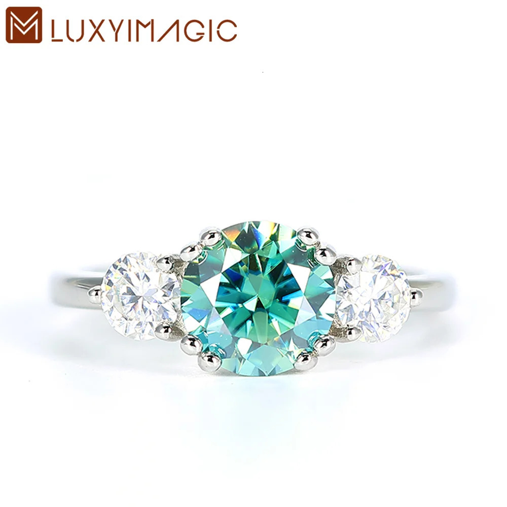 Luxyimagic 2CT Cyan and 0.8ct White Rings for Women Round Cut Solitaire Ring for Engagement Wedding Party 250722