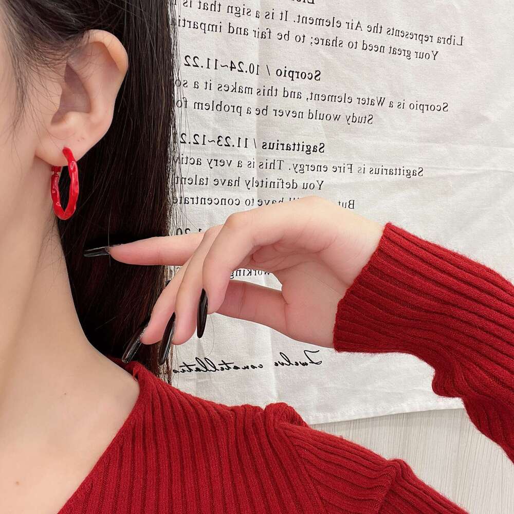 Anchor Red Circle Plain Hoop New High-end Earrings Elegant Versatile Ear Accessories e08