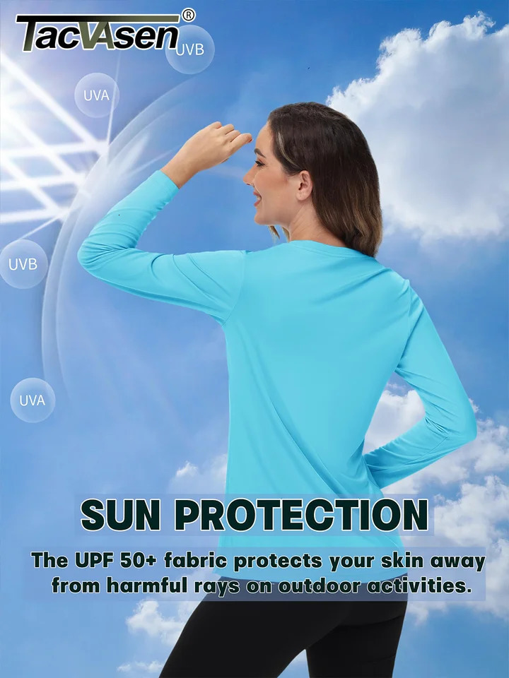 TACVASEN Summer Sun Protection Shirts UPF 50 Womens Long Sleeve V Neck Lightweight Quick Dry Tee Outdoor Pullover 250729