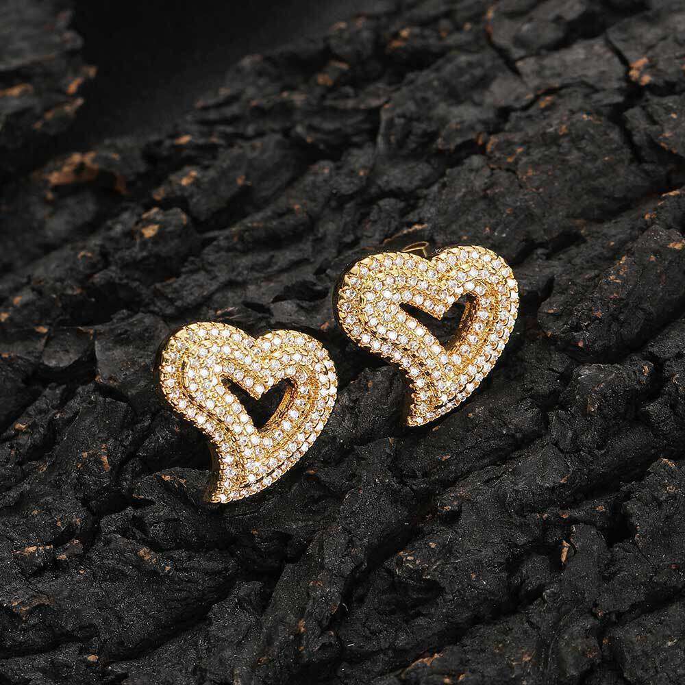 Inlaid Dia Heart Classic Fashion Versatile Korean Ins Style Stud Earrings for Women