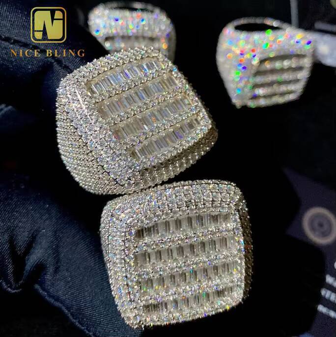 Fashion Ring Baguette Hip Hop Style Iced Out VVS Moissanite Jewelry Custom 925 Sterling Silver Diamond Rings Men Women