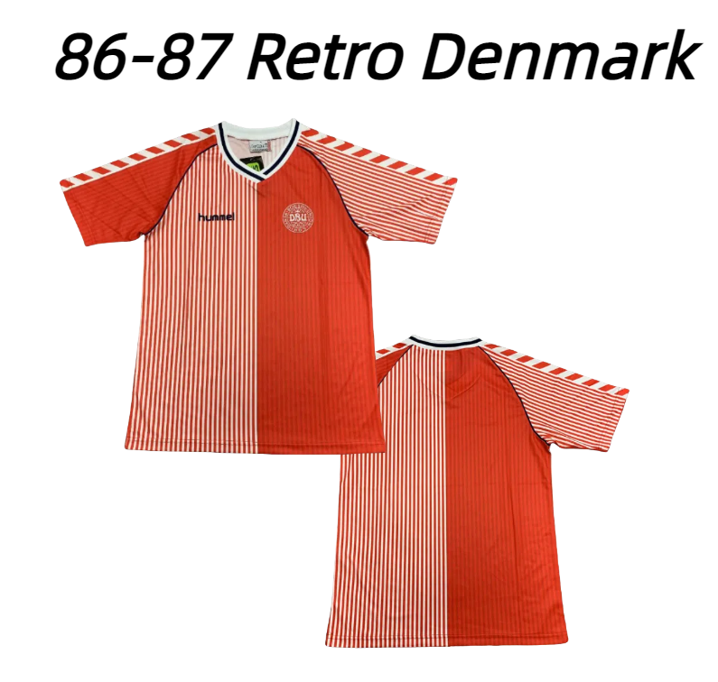 Men T-Shirts 86 87 Denmark t shirt ERIKSEN HOME RED AWAY WHITE 1986 1987 HOJBJERG CHRISTENSEN SKOV OLSEN BRAITHWAITE DOLBERG football Shirts AAA