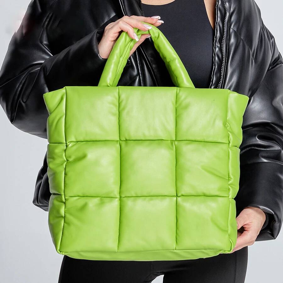 Fashion Quilted Plaid Women Handbags Large Capacity Padded Tote Bag Soft Pu Leather Shoulder Crossbody Bags Puffy Purses high-quality
