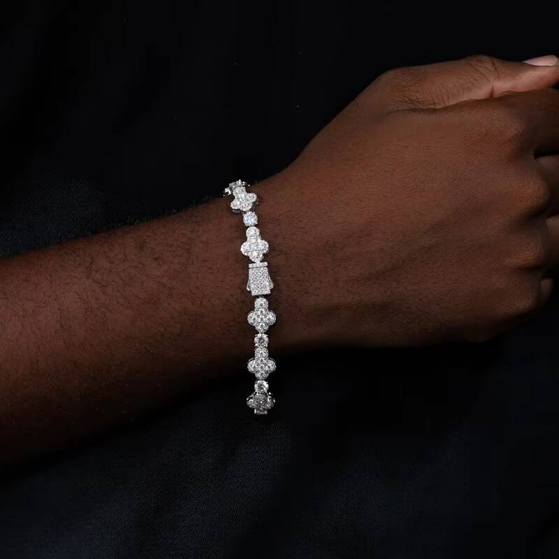 New Arrival Hip Hop Jewelry White Gold 10mm 925 Sterling Silver Vvs Moissanite Diamond Iced Out Cross Link Bracelet