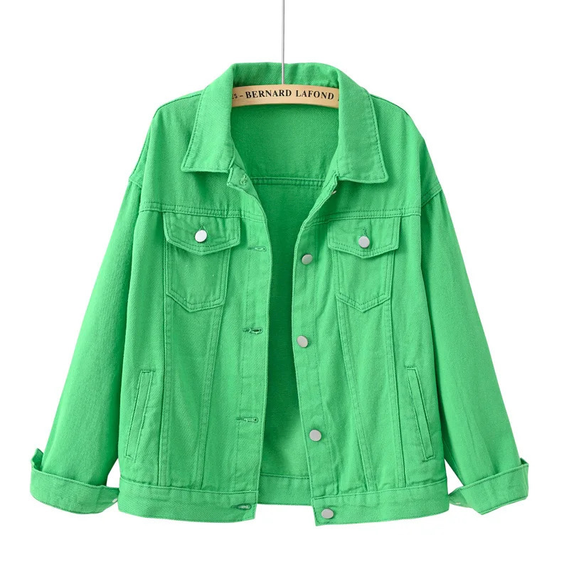 Solid Short Womens Denim Coat Spring Autumn Female Loose Jeans Jacket Purple Student Casual Outwear White Pink Yellow Red Black 250730