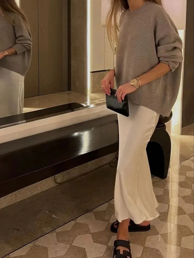 Women Satin Skirt High Waist Long Skirts for Summer Black Midi Elegant Office Womens Skirts 250729