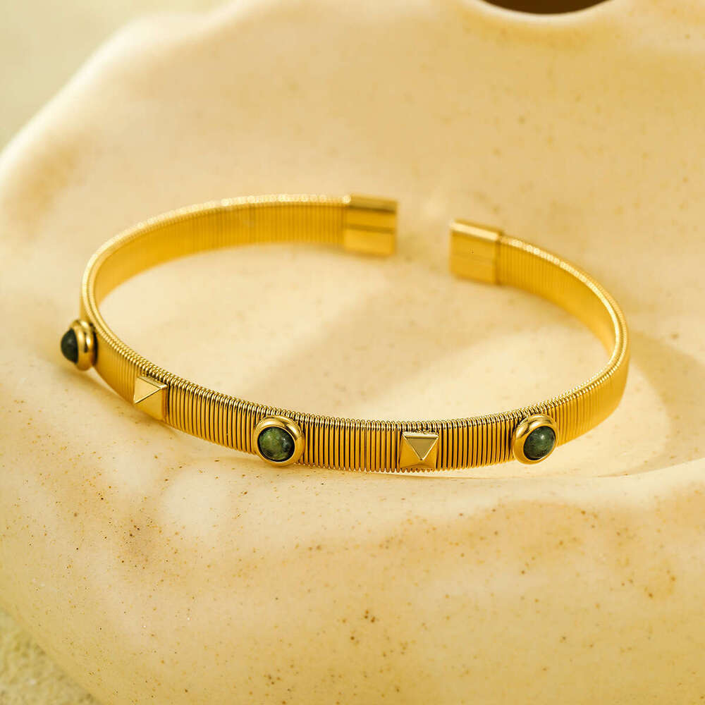 High-End Jewelry Women's Gold with Cat's Eye Stone Stainless Steel Bracelet for Women