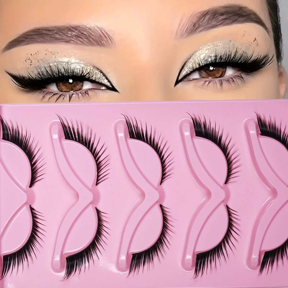 5 Pairs Cat Eye Lashes Long Lashes Cat Eye Look Wispy Lashes Eye End Elongated Strip Thick False Eyelashes Z250731